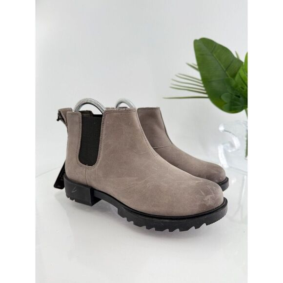 Sorel Women Emelie Waterproof Chelsea Booties Boots Grey Brown Leather Size 5 - Picture 1 of 13